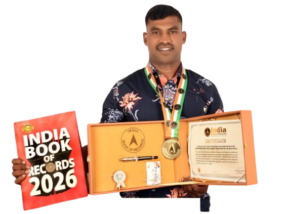 Simanchal Barik with India Book of Records certificate and medals